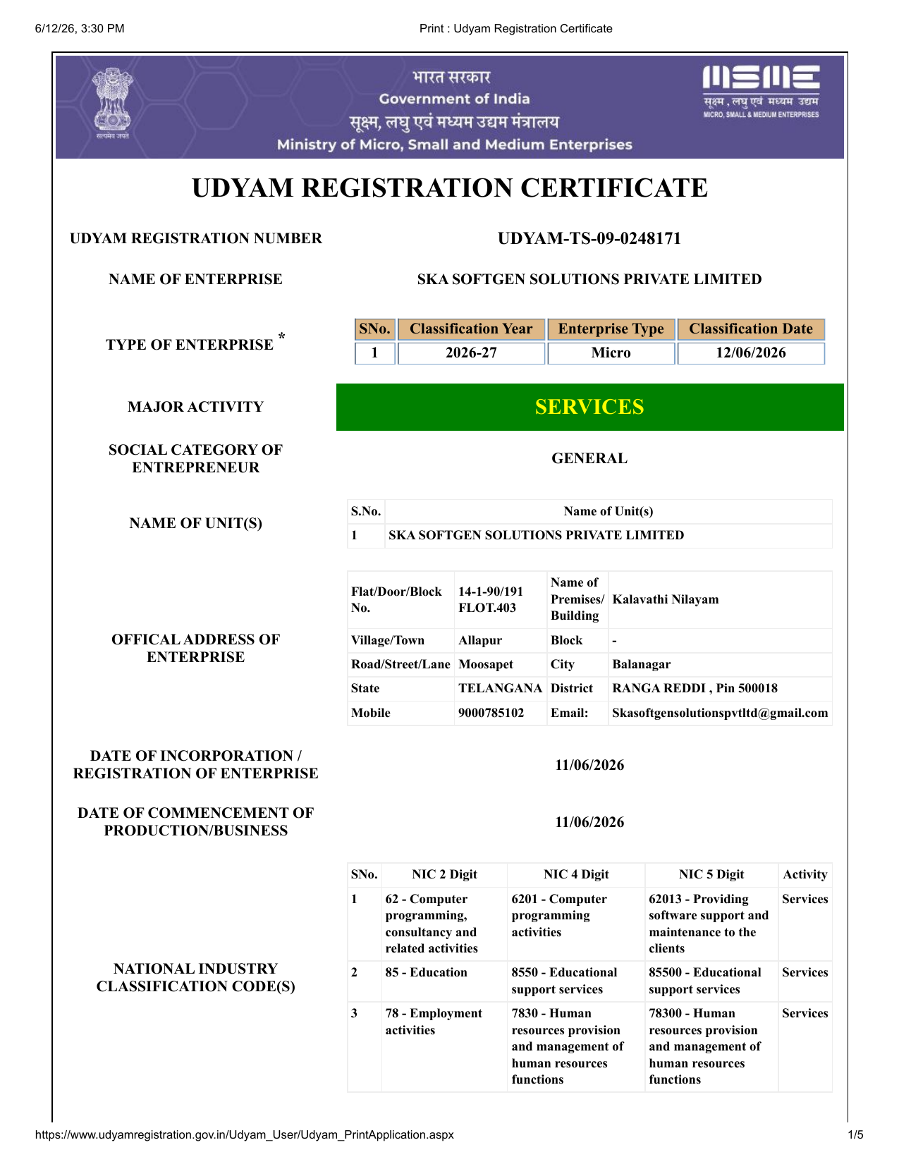 Udyam Certificate
